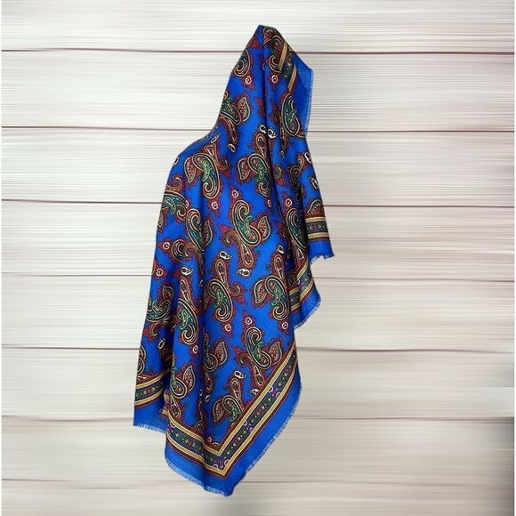 Vintage Charter Club Wool Square Scarf Paisley Blue made in Japan - Picture 6 of 12